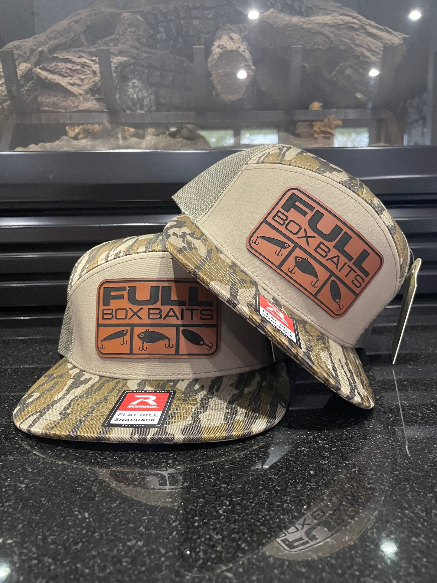 Full Box Baits 7 Panel Bottomland and Olive Leather Patch Hat